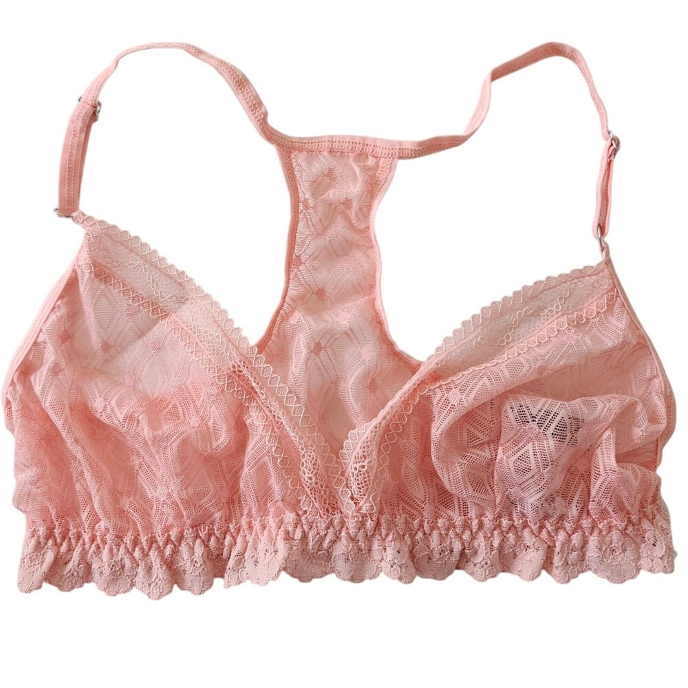 Hanky Panky Women's Geo Lace Bralette Peachy Pink SMALL NEW $59